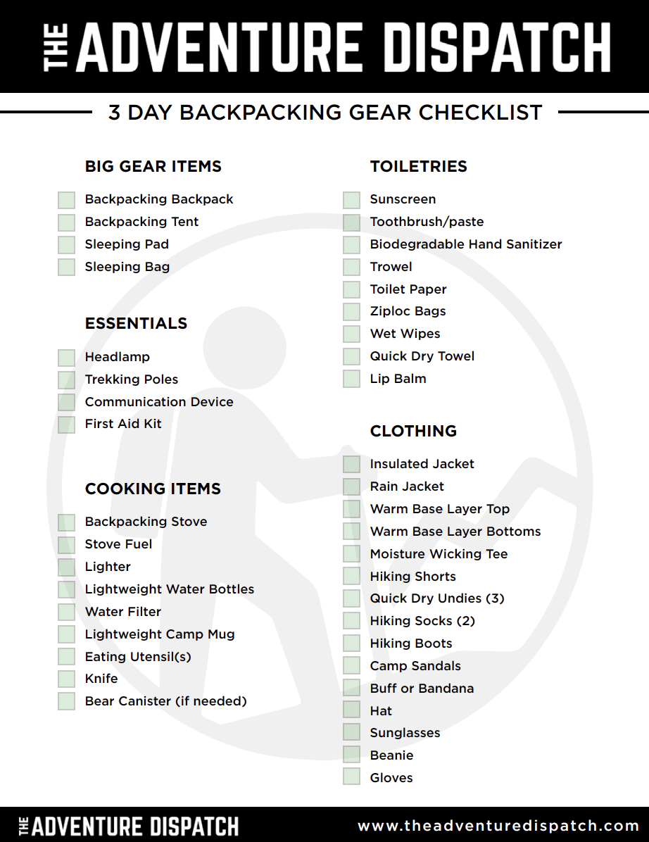 Ultimate 3 Day Backpacking Checklist, Everything You Need - The